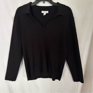 Calvin Klein Black Knit V-Neck Pullover Sweater – Women’s XL – Stretch – Casual